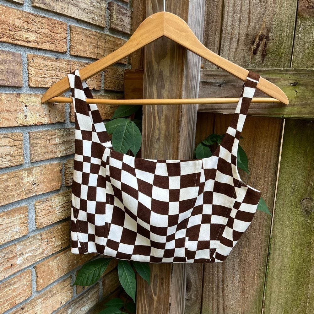HYFVE Brown and White Checkered Crop Top